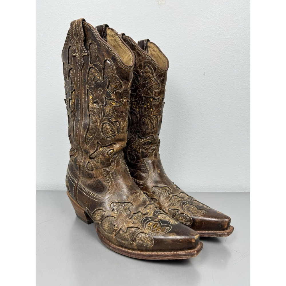 TWISTED X Cowboy Boots Womens 9B Brown Chocolate Python Inlayโ Steppin Out Rodeo